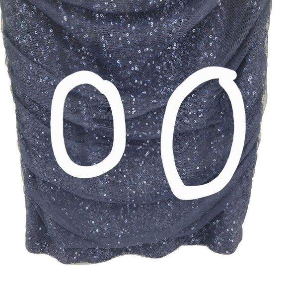 Vintage 80's Lauren Dress Mini Bodycon Formal Net Sequin Overlay Ruched Navy 4 - Picture 5 of 16